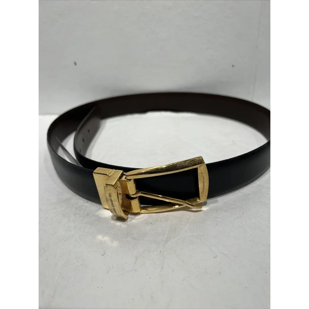 Men's 36 Geoffrey Beene Italy Leather Belt Reversible Brown Black Gold Hardware
